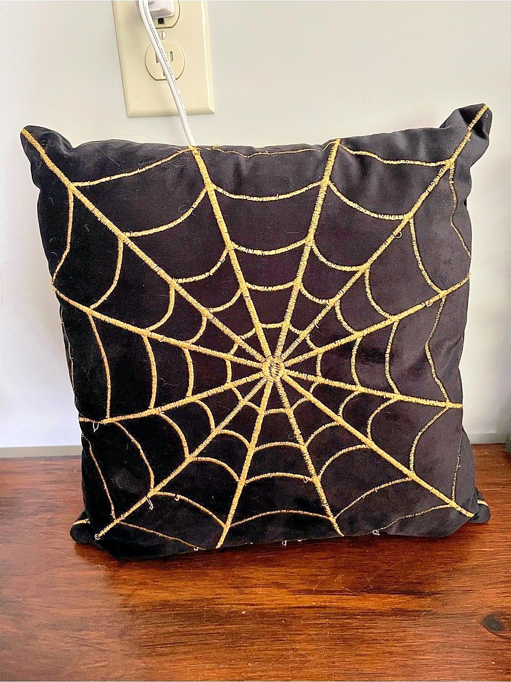 Black & Gold Spiderweb Embroidered Accent Pillow